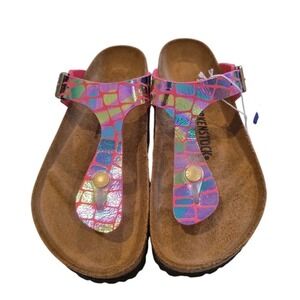 Birkenstock Gizeh BS Gator Gleam Women 38 Pink Excellent Gator Embossed Sandals